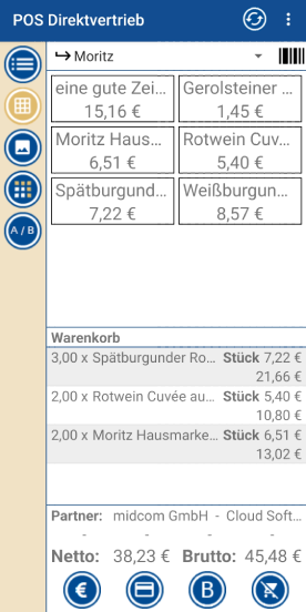 PayGastro.App Speisen / Getränke der Gruppe in der Gastronomie per Tabs